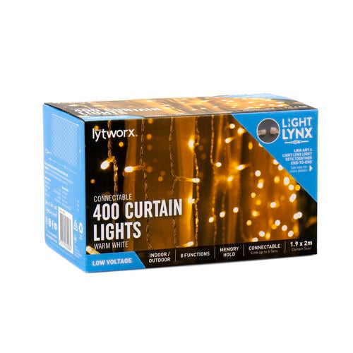 Lytworx 400 LED Warm White 1.9 x 2m Connectable Curtain Lights