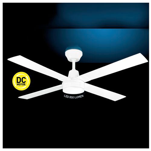 Arlec 120cm White 4 Blade LED Ceiling Fan/ 6 Speed Remote Control/ Reverse Function - TheITmart