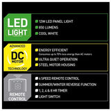 Arlec 120cm White 4 Blade LED Ceiling Fan/ 6 Speed Remote Control/ Reverse Function - TheITmart