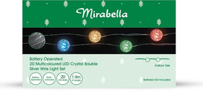 Mirabella Christmas Battery Operated 20 LED Crystal Bauble Wire Light Set - Multi-Colour