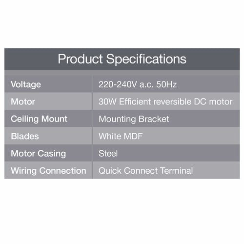 Arlec 120cm White 4 Blade LED Ceiling Fan/ 6 Speed Remote Control/ Reverse Function - TheITmart