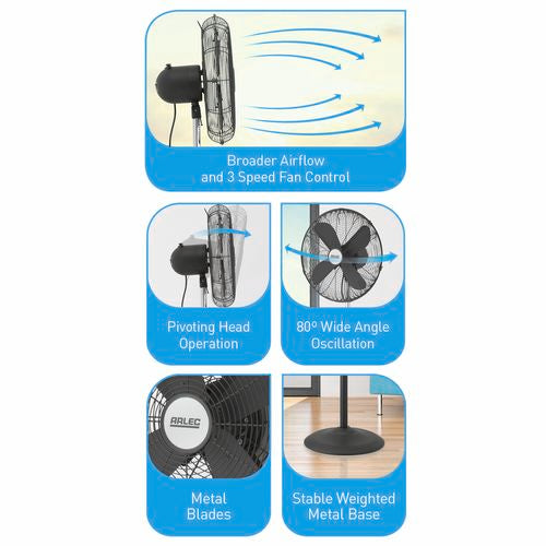 Arlec 40cm Metal Pedestal Fan APF405 - Black - TheITmart