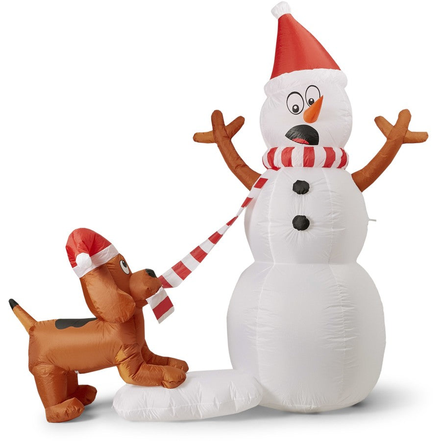 Mirabella Christmas 2m Low Voltage LED Inflatable Snowman & Dog / White LED
