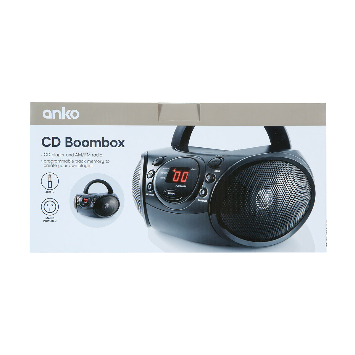 Anko Black CD Boombox with AM/FM Stereo Radio/Top Loading Design - TheITmart