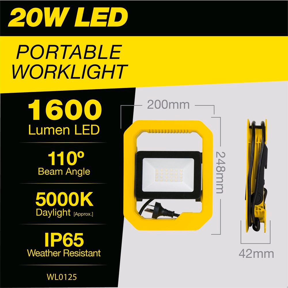 Arlec 20W 1600lm LED Portable Worklight/Weather Resistant/360 Degree Swivel Hook