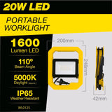 Arlec 20W 1600lm LED Portable Worklight/Weather Resistant/360 Degree Swivel Hook