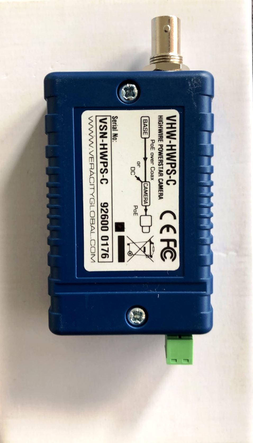 Veracity HIGHWIRE POWERSTAR 1-Port Fast Ethernet and POE power over coax Adaptor
