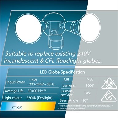 Arlec 15W 1600lm Daylight PAR38 LED Globe/85% Energy Savings