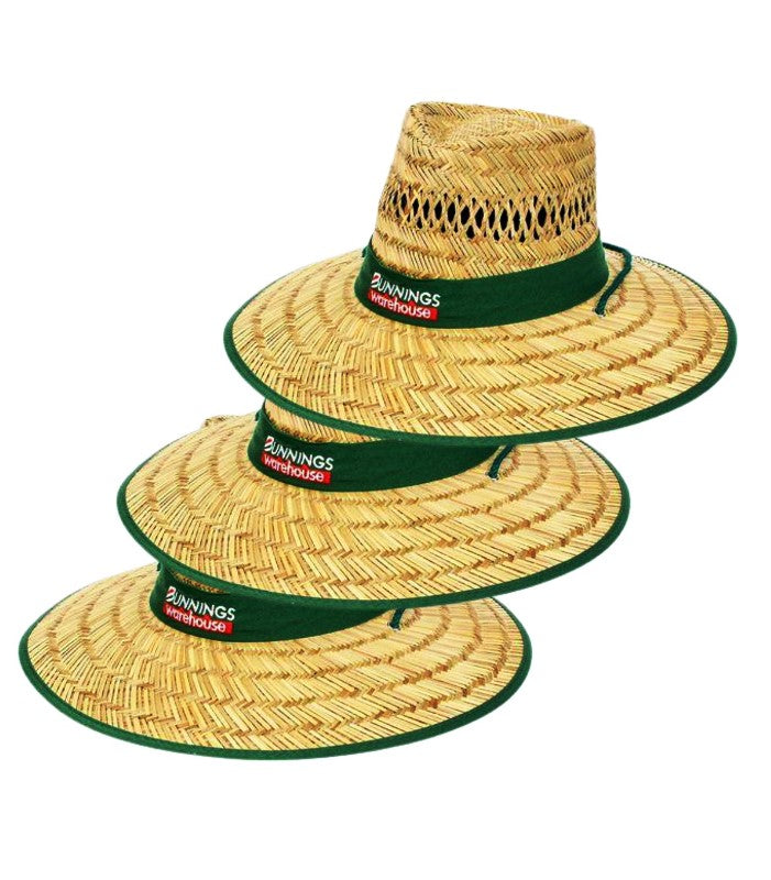 Bunnings Large Straw Hat / Wide Brim / Adjustable Chin Strap / One size Fits Most