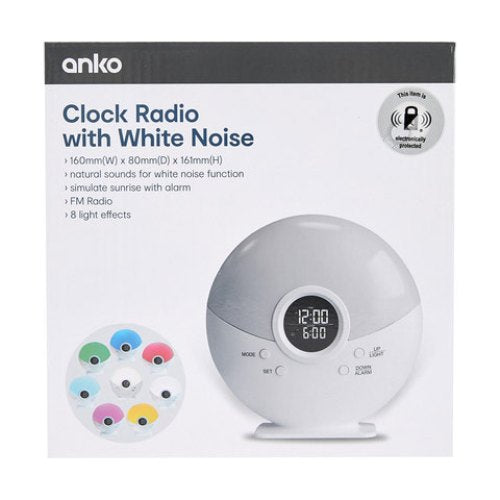 Anko Clock Radio with White Noise / FM Radio / Light Function TheITmart