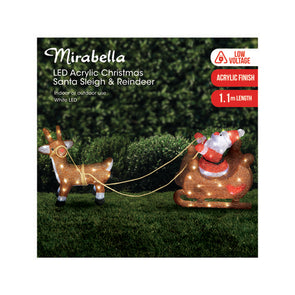 Mirabella LED Acrylic Santa Sleigh & Reindeer Festive Statue