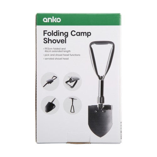 Black Steel Folding Camp Shovel / Ideal for Camping, Hiking & Trekking