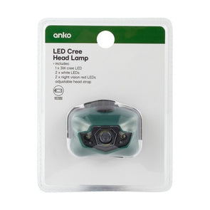 LED 3 Watt CREE Head Lamp with Batteries / Ideal for Camping, Hiking or Trekking