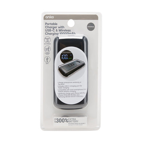 Anko Wireless Portable Charger USB-C - 10,000mAh - TheITmart