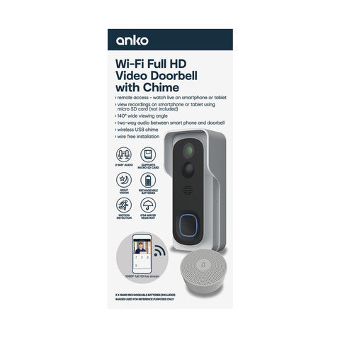 Anko Wi-Fi Full HD Video Doorbell with Chime