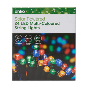 Solar Powered 24 LED Multi-Coloured String Lights / For Outdoor Use