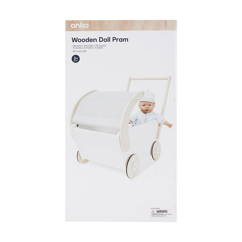 Anko Wooden Doll Pram Suitable for Ages 3+ Years