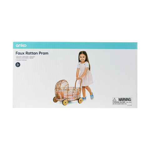 Anko Faux Rattan Pram With Mattresses/Suitable for Ages 3+ Years