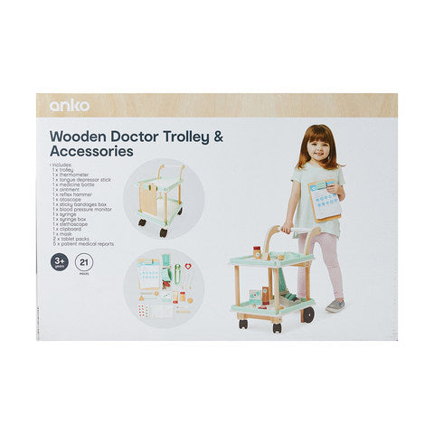 Anko Wooden Doctor Trolley and Accessories - TheITmart