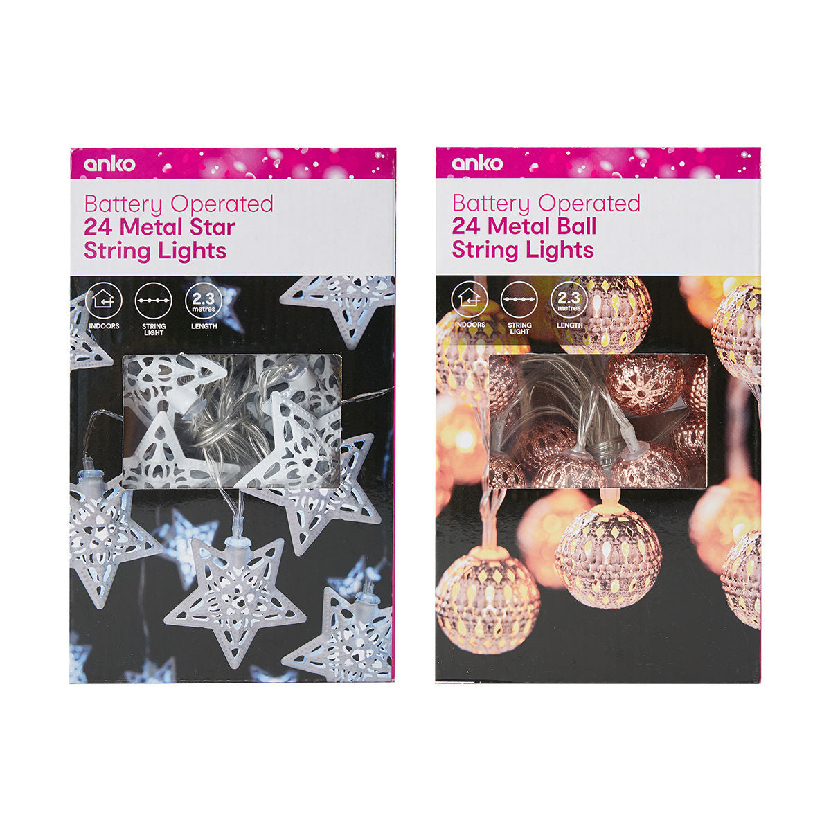 Battery Operated 24 Metal String Lights - Assorted - TheITmart