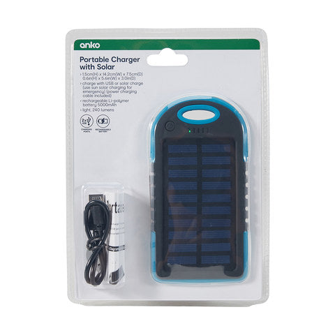 Anko Portable Charger with Solar / Ideal for Camping & Travel - TheITmart