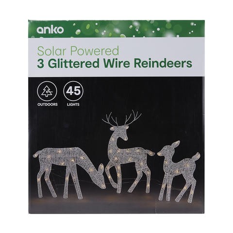 Anko 45 LED Solar Powered 3 Glittered Wire Reindeers - TheITmart