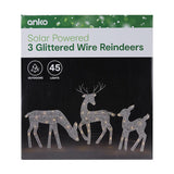 Anko 45 LED Solar Powered 3 Glittered Wire Reindeers - TheITmart