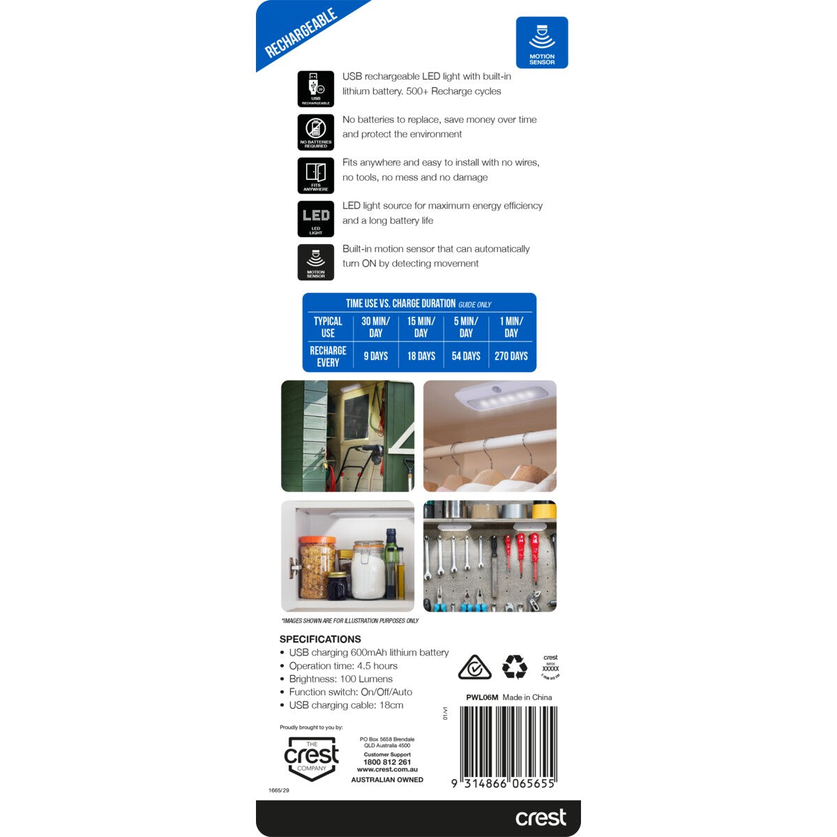 Crest Rechargeable LED with Motion Sensor - Medium - TheITmart