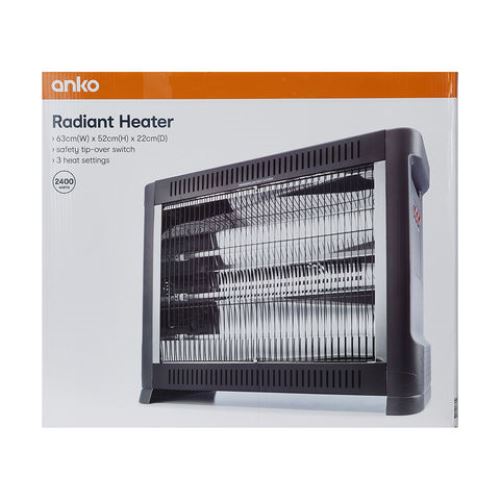 Anko Black Radiant Heater/ 3 Heat Settings / Safety Tip-Over Switch