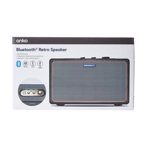 Bluetooth Retro Speaker - Black / 40W RMS Power / 2-inch x 2 + 4-inch Woofers