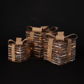 Battery Operated Light Up Gift Boxes - 3 Pack / Warm White LEDs