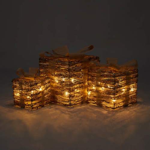 Battery Operated Light Up Gift Boxes - 3 Pack / Warm White LEDs
