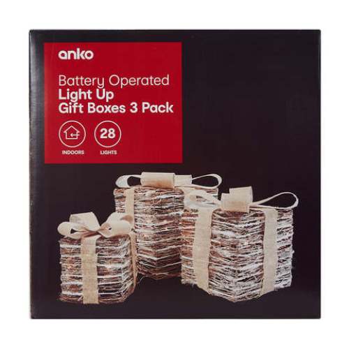 Battery Operated Light Up Gift Boxes - 3 Pack / Warm White LEDs