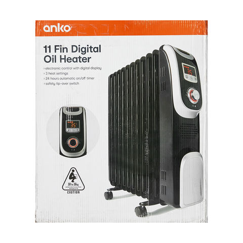 Anko 11 Fin Digital Oil Heater / 3 Heat Settings - Black