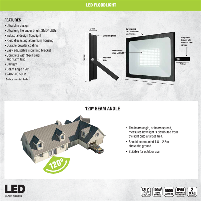 Brilliant Lighting 100W Black Stealth II DIY LED Slim Panel Flood Light