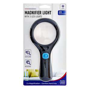 Lytworx 2x Magnifier With 3 LED Lights/Batteries Included/Ideal for Travel & Outdoors