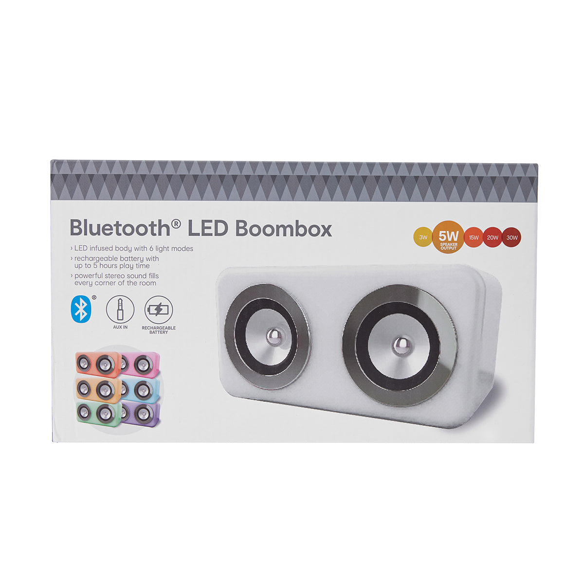 White Bluetooth LED Portable Boombox with Rechargeable Battery 5 Hours Play Time - TheITmart
