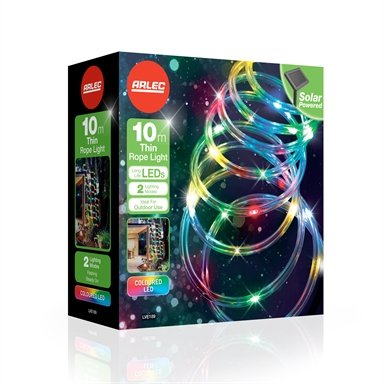Arlec 10m Coloured Solar Powered Thin LED Rope Light - TheITmart