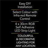 Arlec 12W 30cm Multi Colour LED Flex Strip Light - 4 Pack