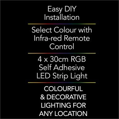 Arlec 12W 30cm Multi Colour LED Flex Strip Light - 4 Pack
