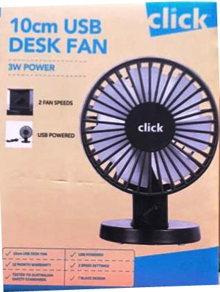 Click 10cm USB Powered Desk Fan/3 Fan Speed Settings/7 Blade Design - TheITmart