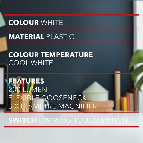 Verve Design 230lm LUKA MAGNIFYING DESK LAMP/Flexible Gooseneck