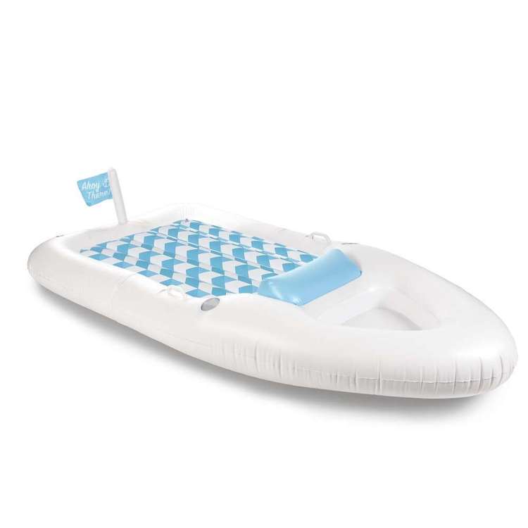 Luxe Inflatable Yacht White & Blue/ Ideal for Beach Parties Leisure
