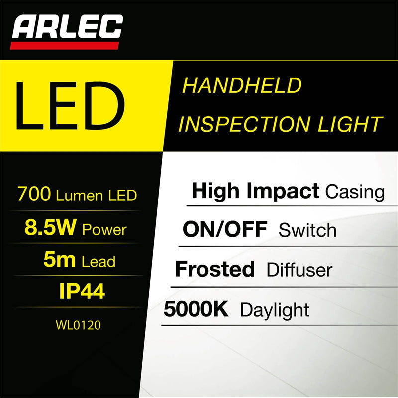 Arlec 8.5W LED 700lm Handheld Inspection Light - Black