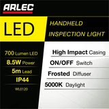 Arlec 8.5W LED 700lm Handheld Inspection Light - Black