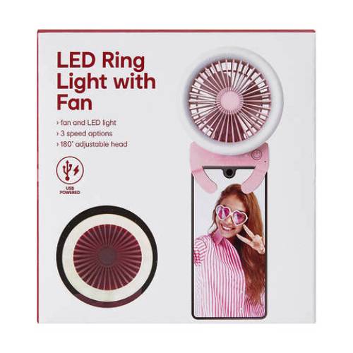 Anko USB Powered LED Ring Light with Fan- Pink / 180 Adjustable Head/ 3 Fan Speeds