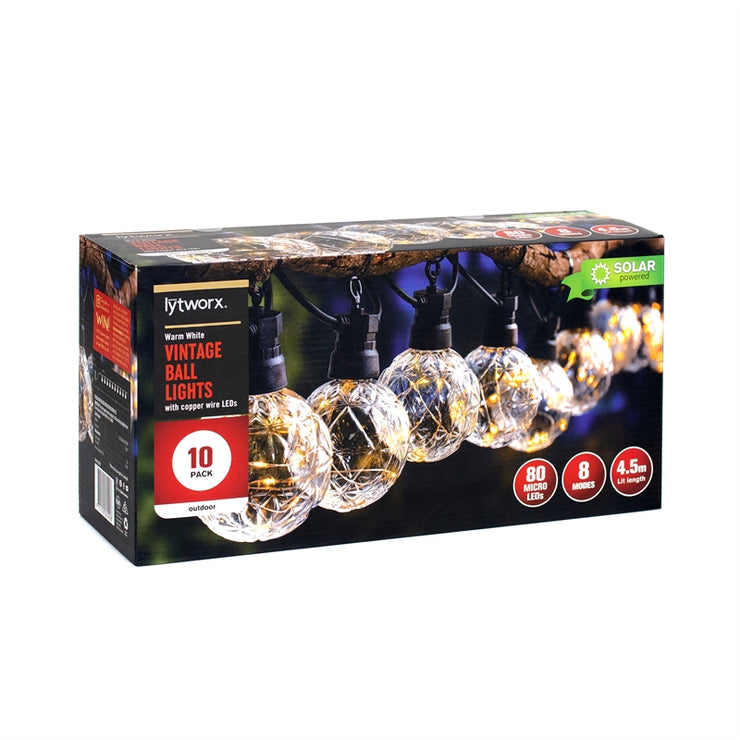 Lytworx 4.5m 80 Warm White LED Vintage Ball Solar Lights