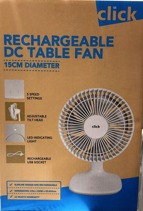 Click 15cm White Rechargeable Desk Fan CKF-1570