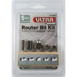 Ultra 6.4mm 5 Piece Router Bit Set / Silver & Black