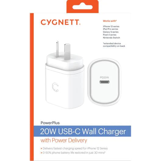 Cygnett PowerPlus 20W USB-C PD Wall Charger (White) - CY3612PDWCH